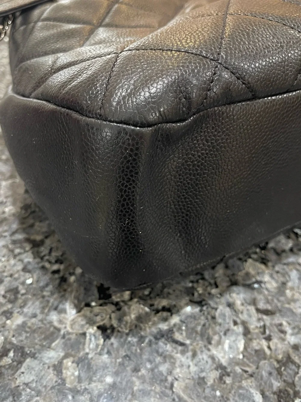 CHANEL Black Quilted Caviar Leather Shoulder Bag with CC Logo